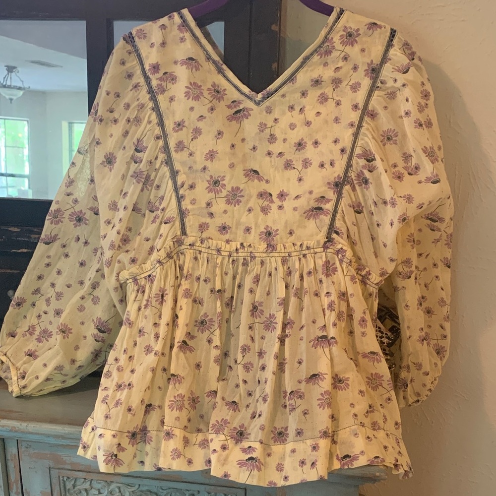 Free People Yellow Floral Tunic with Purple Accents - Picture 3 of 4